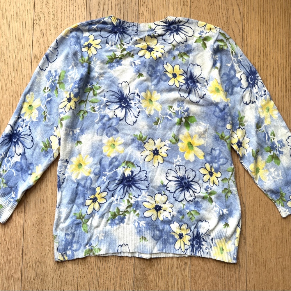 Blue Yellow Flower Print Cardigan w. Beading Size S - Picture 9 of 9